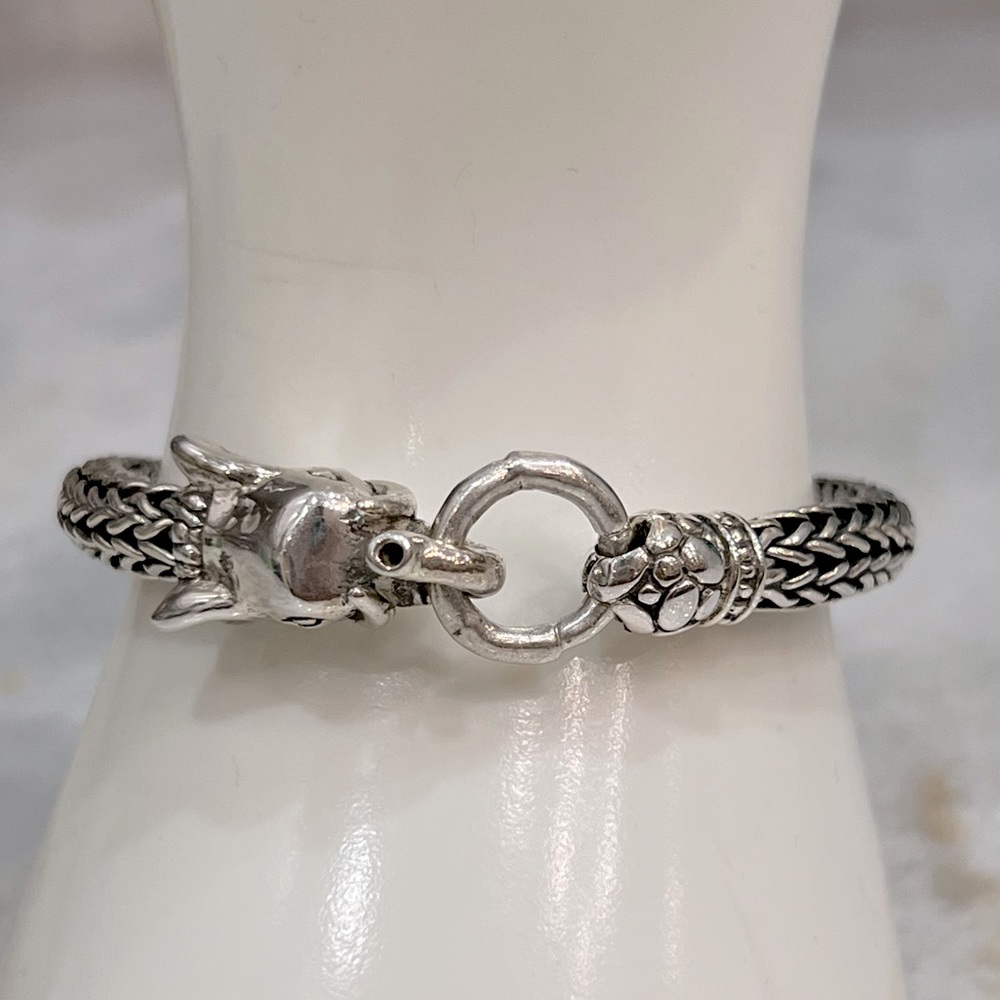 Sterling Silver Woven Link Elephant Bracelet - Picture 2 of 13